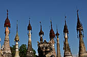 Rows of stupas in the Kakku (Kekku) Pagoda complex. The complex was kept hidden from the rest of the world until 2002 when it was opened to foreigners. Shan State, Burma (Myanmar). 